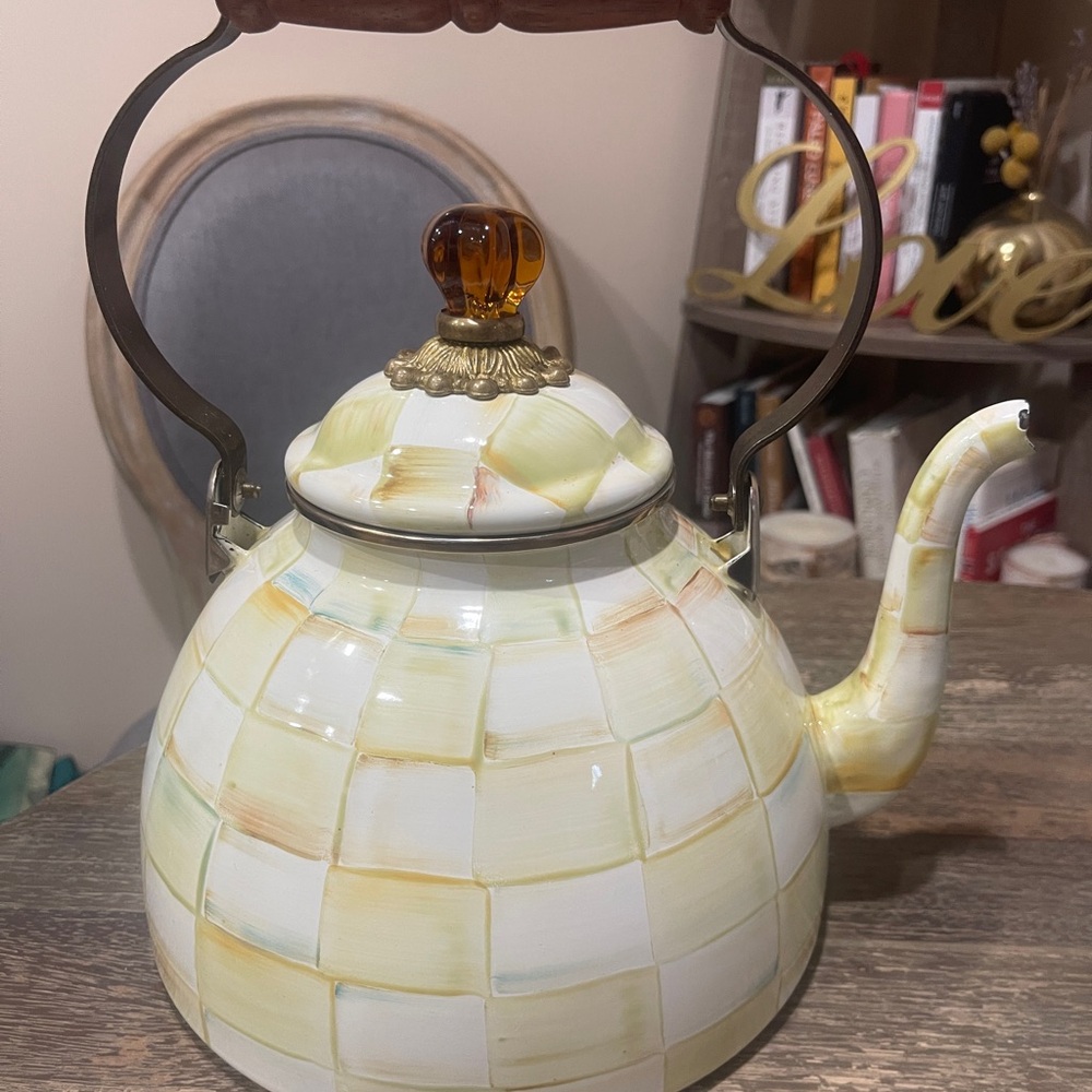 MacKenzie-Childs teapot parchment check